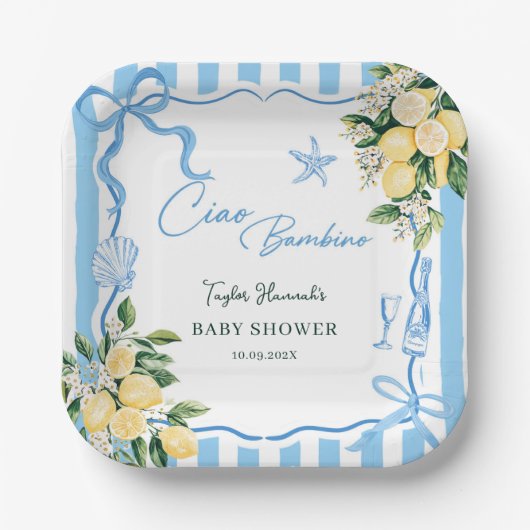 Boys Lemon Ciao Baby Italian Baby Shower ペーパープレート (正面)
