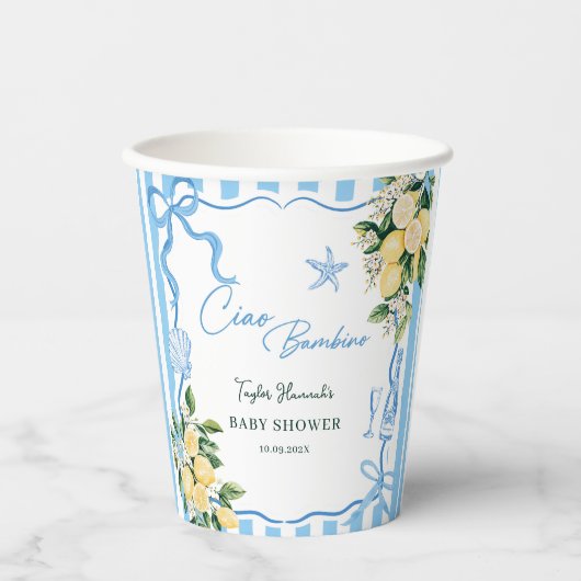 Boys Lemon Ciao Baby Italian Baby Shower 紙コップ (正面)