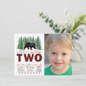 Boys Lumberjack Bear Photo 2nd Birthday招待状 招待状 (スタンド正面)