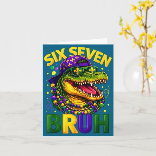 Boys Mardi Gras Six Seven Bruh Mardigator Alligato カード (黄色い花)