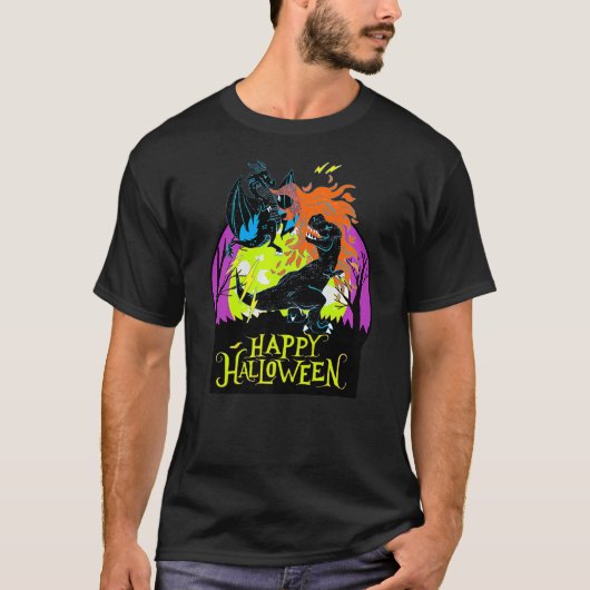 Boys Medieval Scary Dragons and Dinosaur Fight Hal Tシャツ (正面)