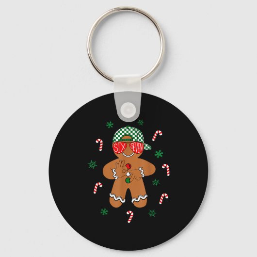 Boys Mens Christmas 6 7 Gingerbread Funny Meme Six キーホルダー (正面)