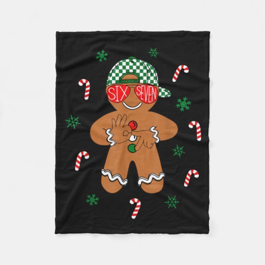 Boys Mens Christmas 6 7 Gingerbread Funny Meme Six フリースブランケット (正面)