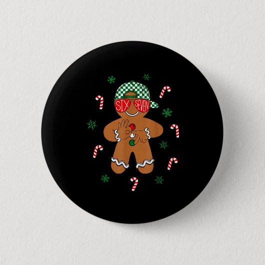 Boys Mens Christmas 6 7 Gingerbread Funny Meme Six 缶バッジ (正面)