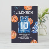 Boys Modern Blue Basket play Kids Birthday 招待状 (スタンド正面)