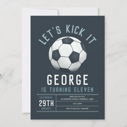 Boys Modern Blue Soccer Kids Birthday 招待状 (正面)