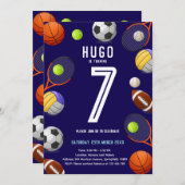 Boys Modern Blue Sports Kids Birthday Invitation 招待状 (正面/裏面)