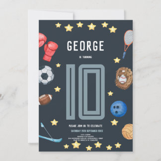 Boys Modern Blue Sports Kids Birthday Party 招待状
