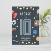 Boys Modern Blue Sports Kids Birthday Party 招待状 (スタンド正面)