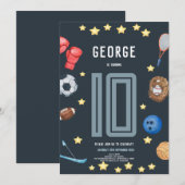 Boys Modern Blue Sports Kids Birthday Party 招待状 (正面/裏面)