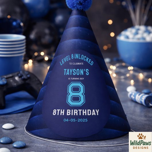 Boys Modern Cool Blue Gaming 8th Birthday Party パーティーハット
