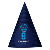 Boys Modern Cool Blue Gaming 8th Birthday Party パーティーハット (正面)