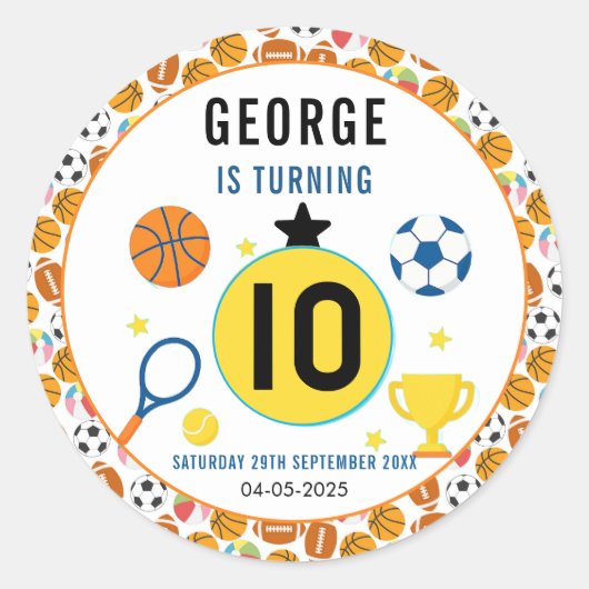 Boys Modern Sports Birthday Party | Game Day Theme ラウンドシール (正面)