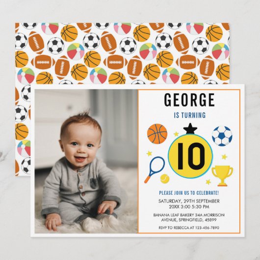 Boys Modern Sports Kids Birthday | Game Day photo 招待状 (正面/裏面)