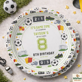 Boys Modern Sports Soccer Kids 8th Birthday Party ペーパープレート