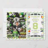 Boys Modern Sports Soccer Kids 8th Birthday Party 招待状 (正面)