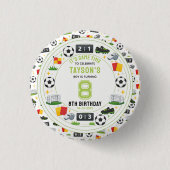 Boys Modern Sports Soccer Kids 8th Birthday Party 缶バッジ (正面)