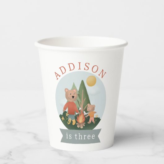 Boys Modern Woodland Forest Camping Bears Birthday 紙コップ (正面)