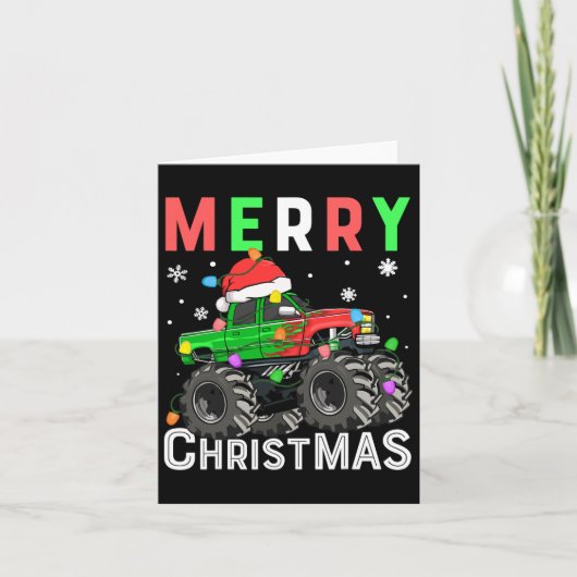 Boys Monster Truck Merry Christmas Santa Hat Kids  カード (正面)