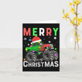 Boys Monster Truck Merry Christmas Santa Hat Kids  カード (黄色い花)