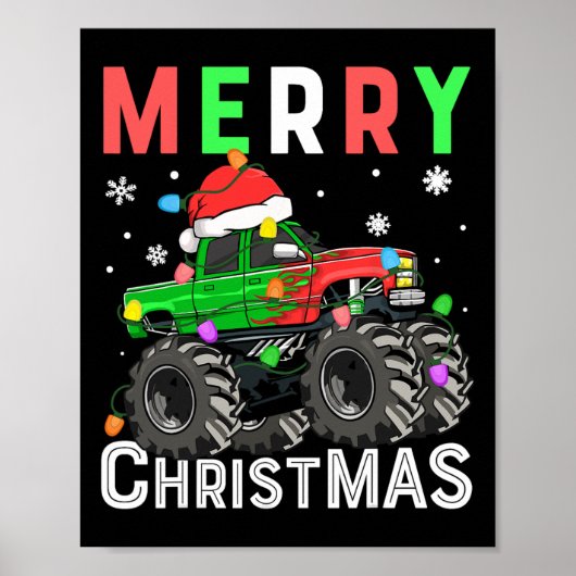 Boys Monster Truck Merry Christmas Santa Hat Kids ポスター (正面)