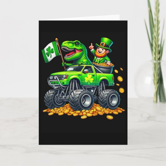Boys Monster Truck T-rex Leprechaun St Patricks Da カード (正面)