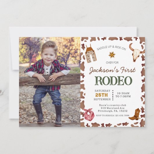 Boys My First Rodeo Cowboy 1st Birthday photo 招待状 (正面)