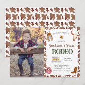 Boys My First Rodeo Cowboy 1st Birthday photo 招待状 (正面/裏面)