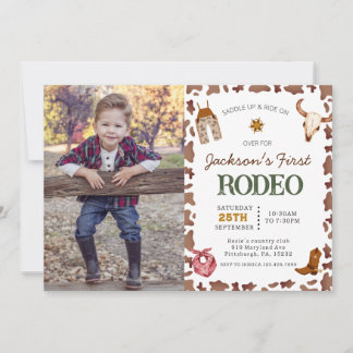 Boys My First Rodeo Cowboy 1st Birthday photo 招待状