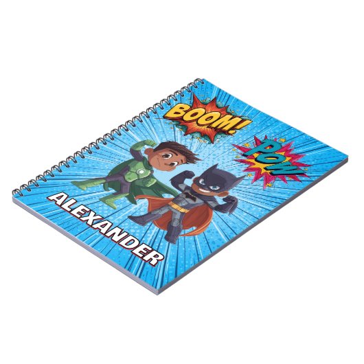 Boys Name Superhero Notebook Personalised Kids ノートブック (左側)