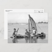 Boys on a makeshift raft. Vintage photograph ポストカード (正面/裏面)