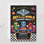 Boys Out Of This World Neon Space Birthday 招待状 (正面)