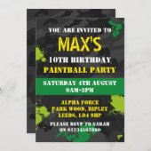 Boys Paintballをテーマにした誕生日パーティーの招待状 招待状 (正面/裏面)