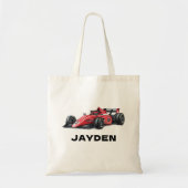 Boys Personalised Cool Red Racing Car Tote Bag トートバッグ (正面)