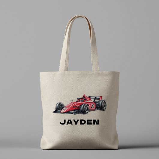 Boys Personalised Cool Red Racing Car Tote Bag トートバッグ