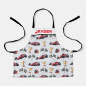 Boys Personalised Racing Car Kids Apron エプロン (正面)