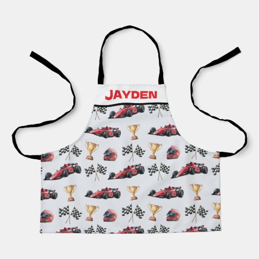 Boys Personalised Racing Car Kids Apron エプロン (正面)