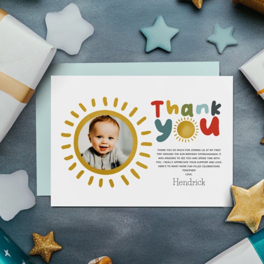 Boys Photo First Trip Around The Sun Birthday サンキューカード