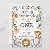 Boys Photo Greenery Safari 1st誕生日 招待状 (正面)