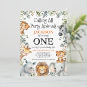 Boys Photo Greenery Safari 1st誕生日 招待状 (スタンド正面)