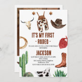 Boys Photo My First Rodeo Cowboyの誕生日 招待状 (正面/裏面)