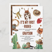 Boys Photo Western My First Rodeo Cowboy 1st 招待状 (正面/裏面)