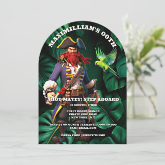 Boys pirate theme birthday party captain red 招待状