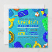 BOYS POOL SWIM FLOATS Birthday Party Invitation 招待状 (正面)