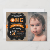 Boy's Pumpkin 1st Birthday Photo 招待状 (正面)