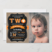 Boy's Pumpkin 2nd Birthday Photo 招待状 (正面)