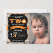 Boy's Pumpkin 2nd Birthday Photo 招待状 (正面)