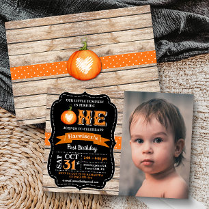 Boy's Pumpkin Halloween 1st Birthday写真 招待状