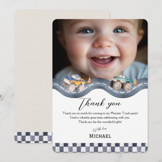 Boys Racing Party Stationery Thank You (正面/裏面)