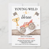 Boys Red Monster Truck Young Wild Three Birthday 招待状 (正面)